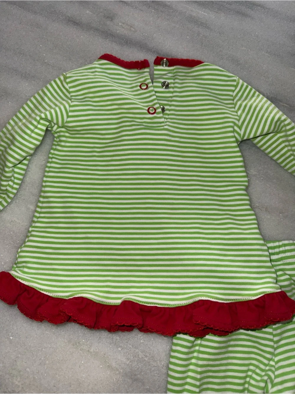 Squiggles by Charlie Green Stripe Christmas Tree Set with Red Trim Cotton 6-9m
